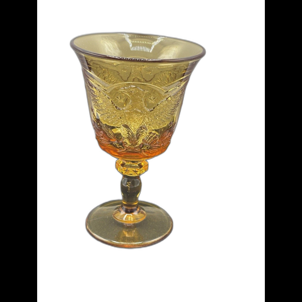 Vintage L E Smith amber glass American Eagle Goblet Bicentennial Americana MCM